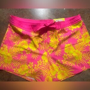 Tropical Pink and Yellow Floral Swim Coverup Shorts